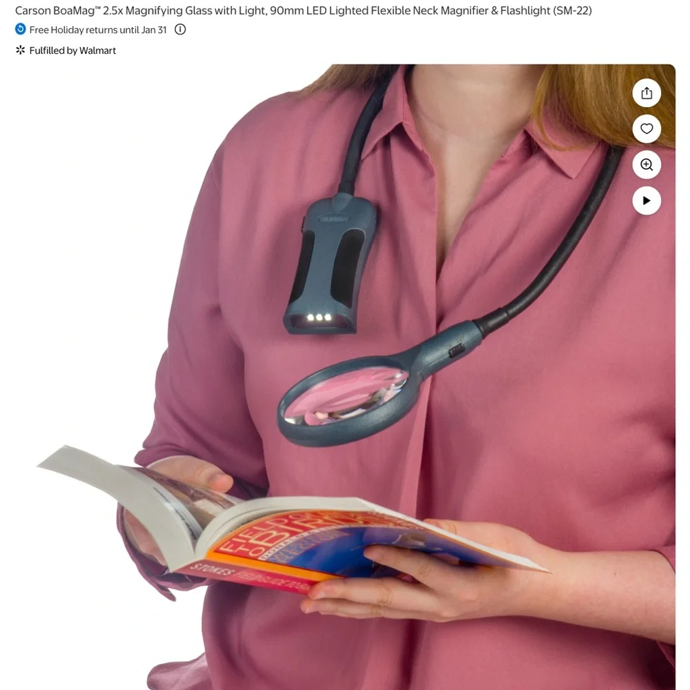 Carson BioMag Black Wearable Magnifying Glass with Light